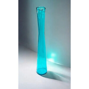 Vintage Vidrios San Miguel Teal Colored Vase Hand Made in Spain